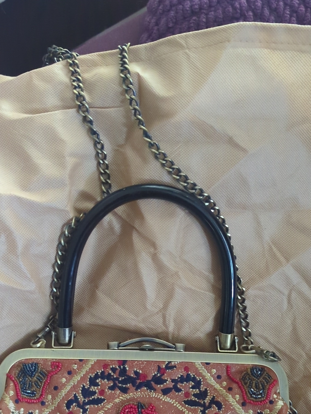 Patricia Nash Tan Embroidered Satchel with Red & Navy Accents - Picture 3 of 6